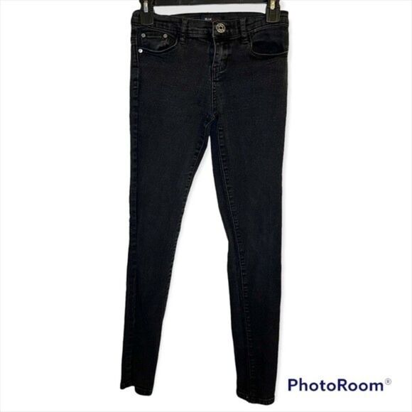 Red Blue Denim Juniors Black Skinny Jeans Size 1/2 - Picture 1 of 5
